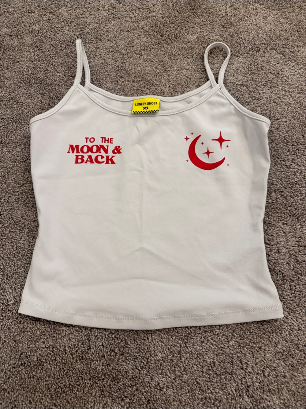 LONELY GHOST White Cami with Red Moon Graphic